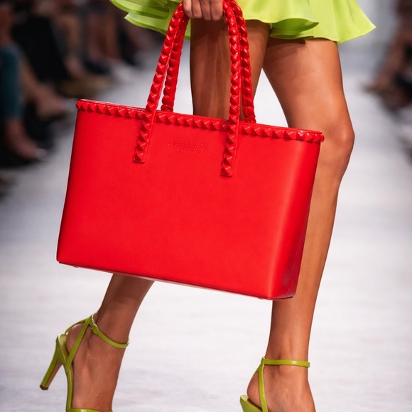 Carmen Sol Red Studded Tote – Bold Runway Style ❤️